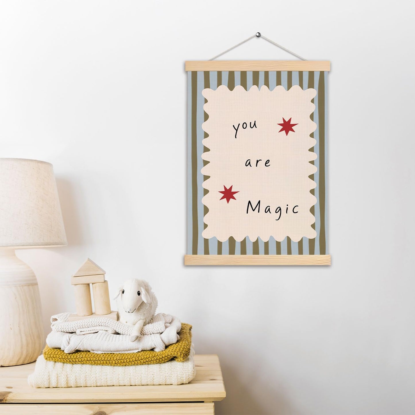 pouep You Are Magic Kids Nursery Wall Art Poster, Inspirational Positive Quote Neutral Striped Canvas Prints Wall Decor for Kids Boys Girls Bedroom Nursery Playroom, 12x16 Inches