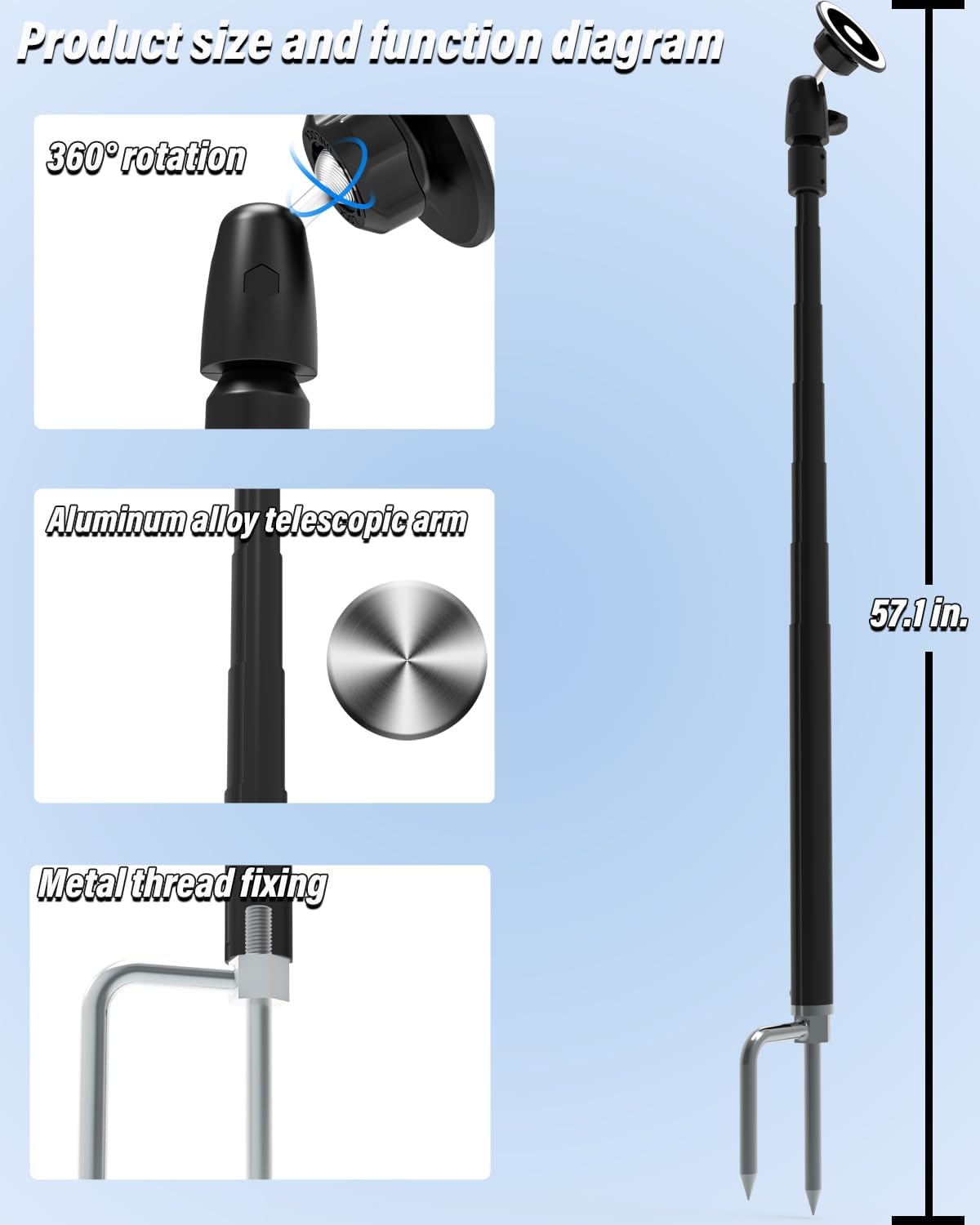 Ground Golf Monopod Phone Holder with Spike Stake, Record Golf Swing Selfie Stick with Magnetic Phone Mount for iPhone 16/15/14/13 Pro Max, Galaxy S24/S23/S22 and Other Mobile Phone