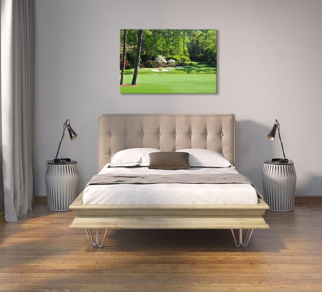 Augusta National Golf Club 12th Hole Wall Art for Living Room Bedroom Bathroom Home Decorations Golf Art Augusta Golf Course Poster Prints Golf Art Framed Ready to Hang(28''H x 44''W)