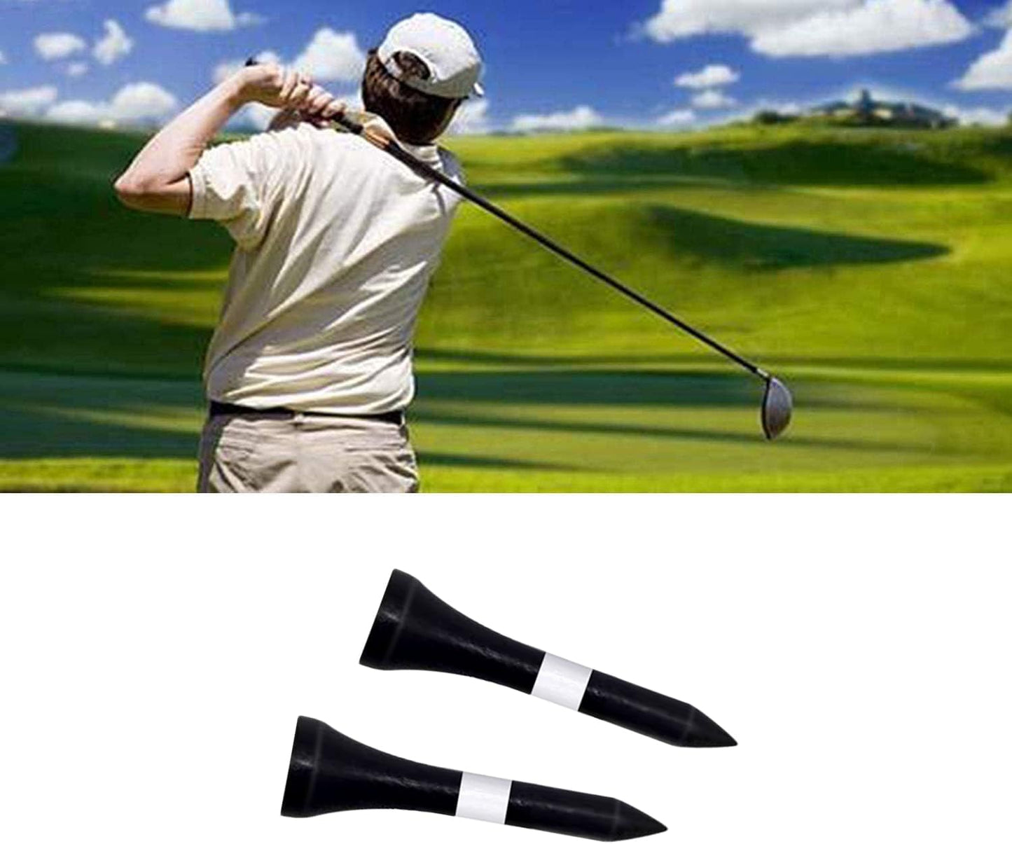 Wooden Golf Tees 3-1/4", 2-3/4", 2-1/8", 1-1/2" Available, 100 Count (Natural Color, White, Black, Blue, Red, Green, Yellow, Pink, Orange)