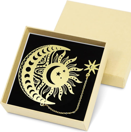 Sun & Moon Theme Metal Bookmark, Bookmarks for Women, Birthday Gifts Teachers & Mothers Valentine's Day Teacher Appreciation Gifts, Cute Book Marks with Chain for Men/Kids/Friend/Mom/Girls/Book Lovers