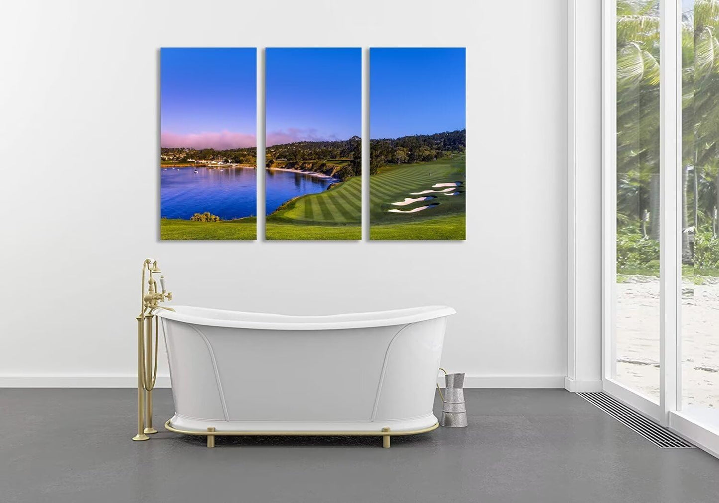 USA Monterey California Pebble Beach Golf Course Wall Art for Living Room Bedroom Bathroom Home Decorations Golf Club Pictures Posters Framed Artwork Canvas Prints Ready to Hang(20''W x 40''H x3)