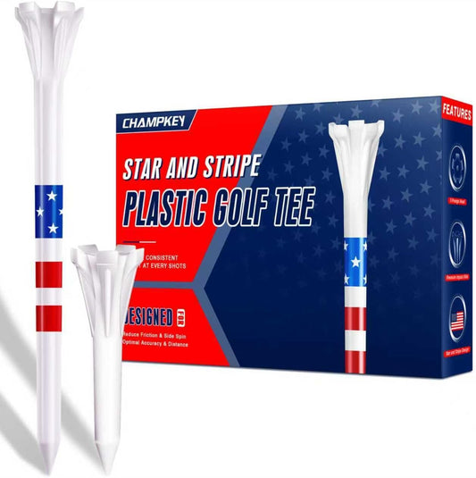CHAMPKEY 5-Prong Plastic Golf Tees 120 Pack - Star and Stripe Marking System Golf Plastic Tees - Includes 100 Pcs 3-1/4" and 20 Pcs 1-1/2" Plastic GLF Tees