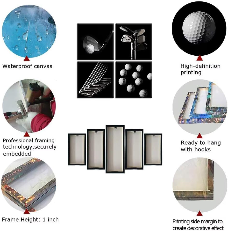 Pankila Golf Pctures Wall Decor Black and White Paintings Golf Canvas Wall Art for Gym Club Living Room Bedroom Home Decorations Painting Framed Artwork Ready to Hang (24''W x 24''H x 4)