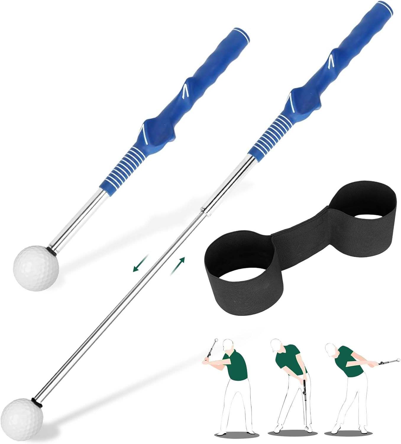 Golf Grip Swing Training Aid - Retractable Click Club Trainer Indoor Practice Warm Up Stick Flexible Telescopic Short Club Tempo Sound Release Trainer Devices