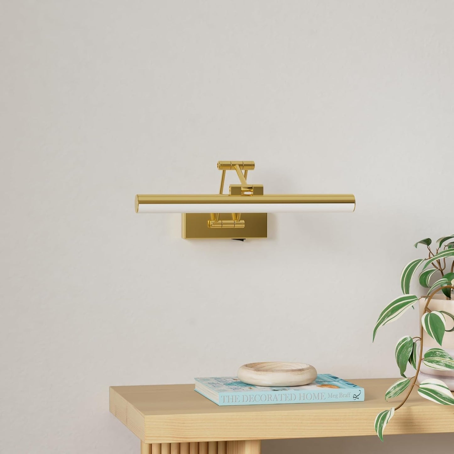 Joossnwell Wireless Picture Light Battery Operated with Remote LED Art Lights for Paintings Rechargeable Dimmable and Timer 15.5 Inch Brass Picture Lights for Wall Gallery Light Library Light