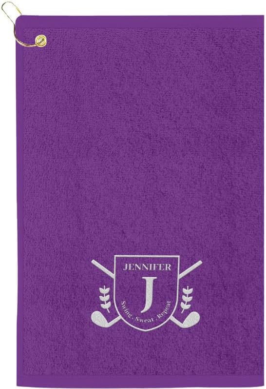 Personalized Passion Golf Towels with Corner Grommet - 16"x26" Customized Velour Cotton Golf Bag Towels with Name - Super Soft and Highly Absorbent - Quickly Remove Dirt and Sweat - Purple