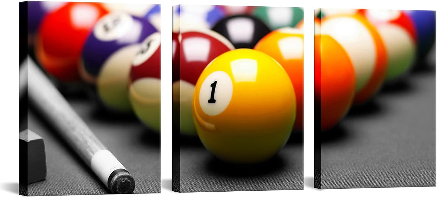 Apicoture Billiards Picture Canvas Wall Art Billiards Pool Hall Poster Pool Table Pictures Pool Room Wall Decor Ready to Hang 12"x16"x3 Pieces