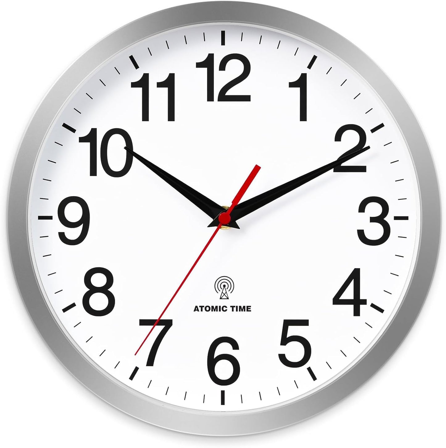 Atomic Wall Clock Modern 14 Inch Battery Operated Silent Non Ticking Analog Clock Decorative for Bedroom Kitchen Bathroom Office Home Living Room (Silver)