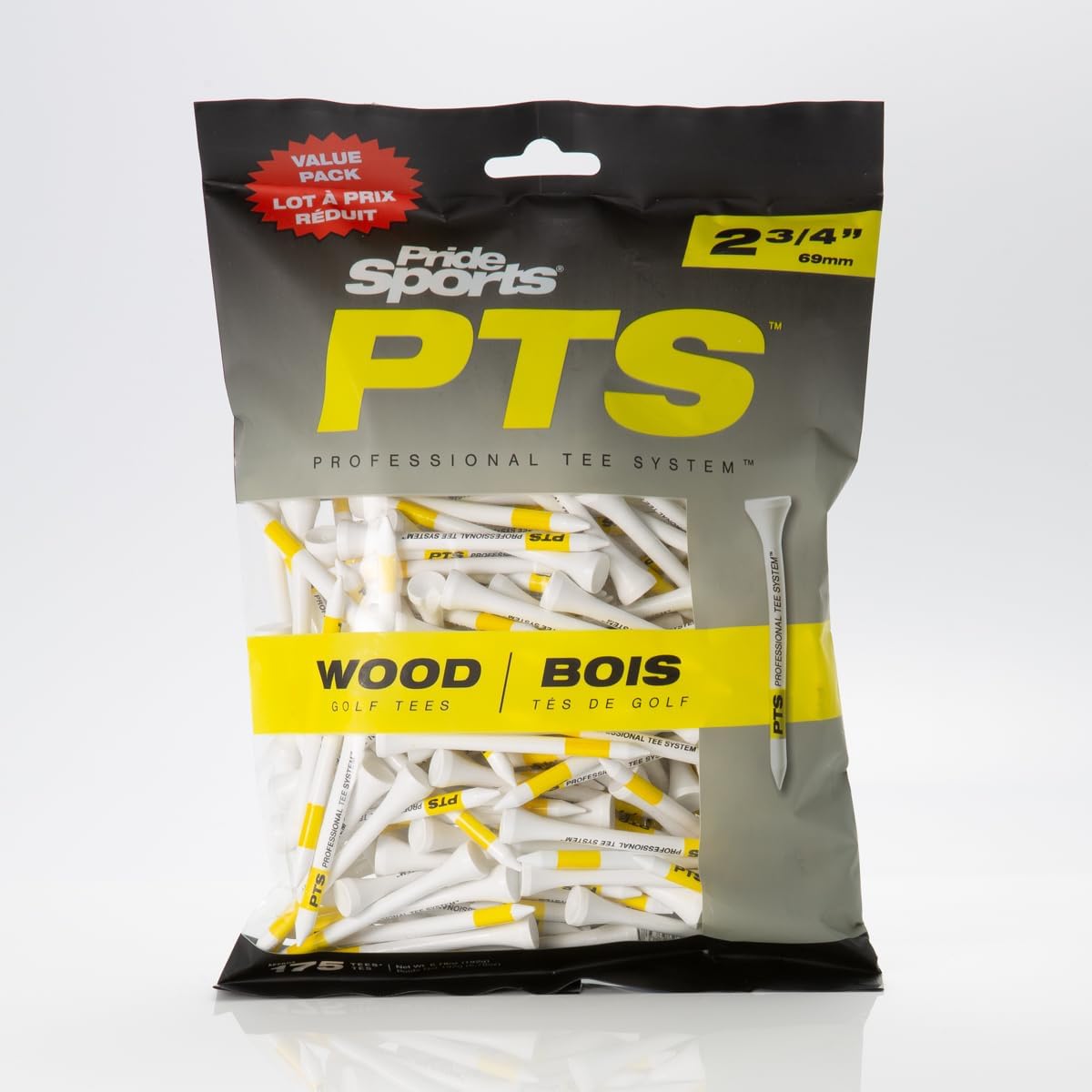 PrideSports PTS Wood Golf Tees | 175 Count, 2-3/4 Inch | #1 Wood Tee on Tour | Best for Drivers & Woods