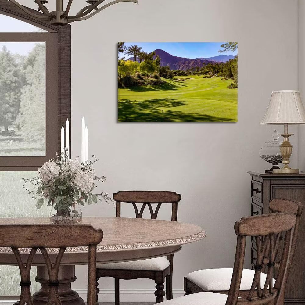 Beautiful Fairway At Indian Wells Golf Course Wall Art for Living Room Bedroom Bathroom Home Decorations Golf Course Canvas Prints Picture Poster Modern Artwork Framed Ready to Hang(28''H x 44''W)