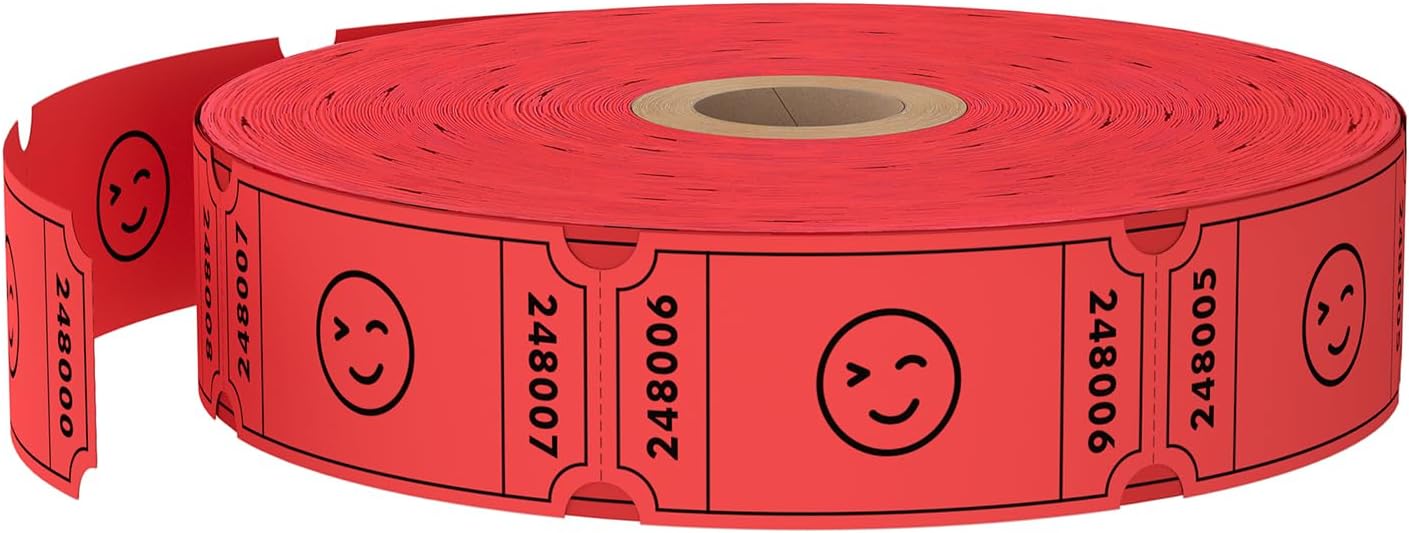 Methdic 1000 Smile Raffle Tickets Red, Single Roll, Ticket for Events, Entry, Class Reward, Fundraiser & Prizes