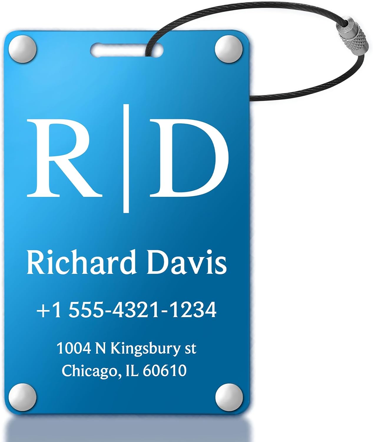 Personalized Luggage Tags for Suitcases - Monogram Style Aluminum Custom Luggage Tags for Backpacks & Bags, Sturdy, Waterproof & Heavy Duty (Blue/Card-Sized)