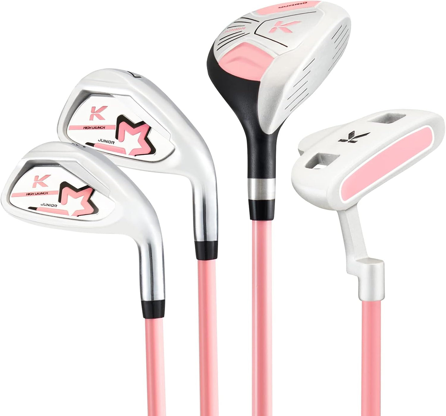 KVV Junior Complete Golf Club Set for Kids/Children Right Hand, Includes Oversize Driver, Irons, Putter, Head Cover, Portable Golf Stand Bag