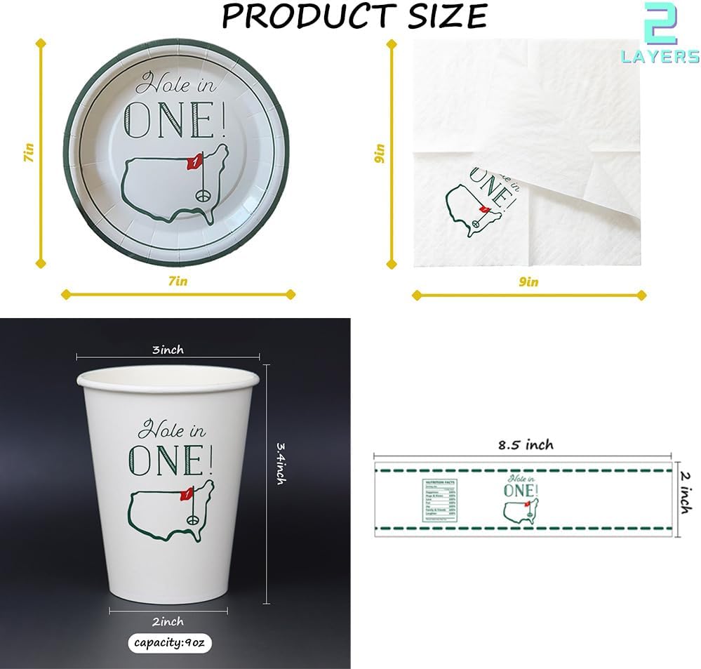 Hole in One Golf Party Decorations, 480-Piece Set with Cocktail Napkins, Plates, Cups, Bottle Labels, Toothpick Flags, Straws, Gift Tags, and Forks for Golf Birthday and 1st Hole in One Parties