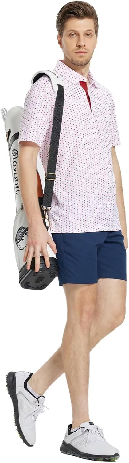 M MAELREG Mens Golf Shirt Short Sleeve Dry Fit Print Moisture Wicking Performance Patterns Collared Polo Shirt
