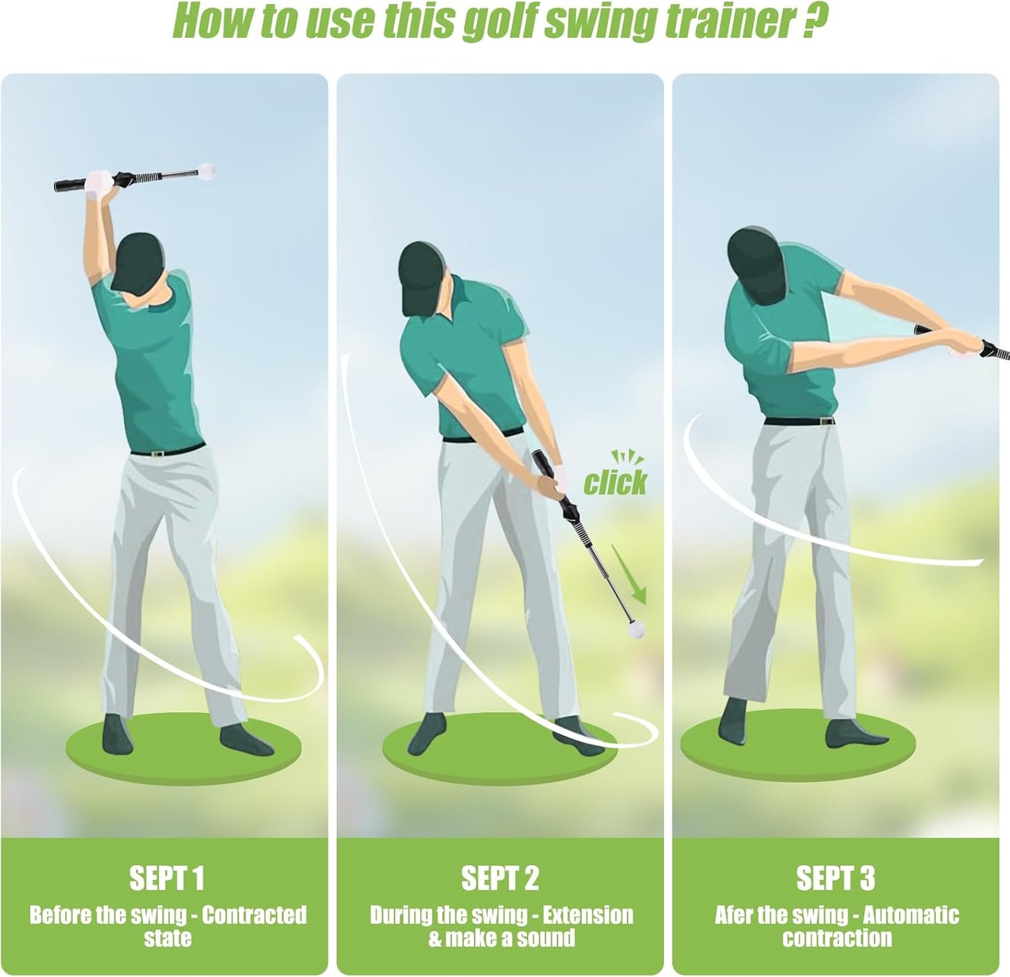 Retractable Golf Swing Trainer, Golf Grip Trainer and Golf Training Aid for Chipping Hitting