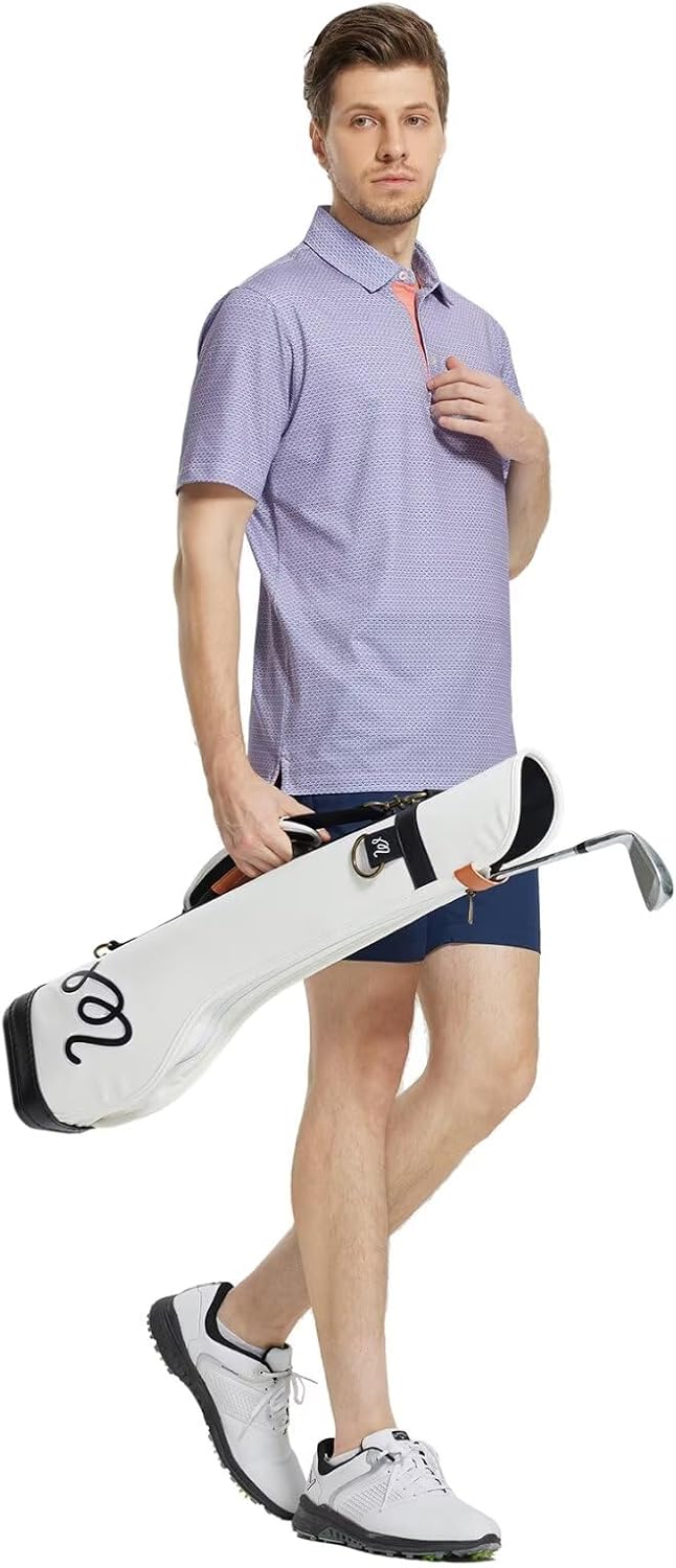 M MAELREG Mens Golf Shirt Short Sleeve Dry Fit Print Moisture Wicking Performance Patterns Collared Polo Shirt