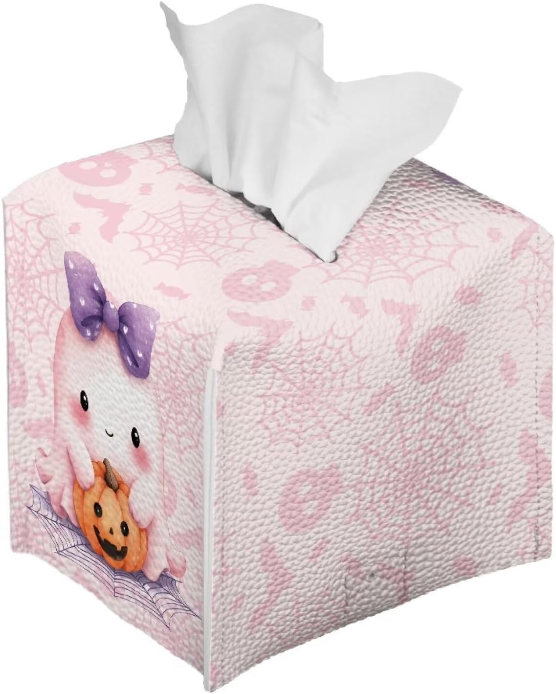 Cute Ghost Tissue Box Cover Halloween Tissue Box Holder 5x5x5 Facial Paper Organizer Halloween Home Accessories for Desk Bathroom Countertop Vanity