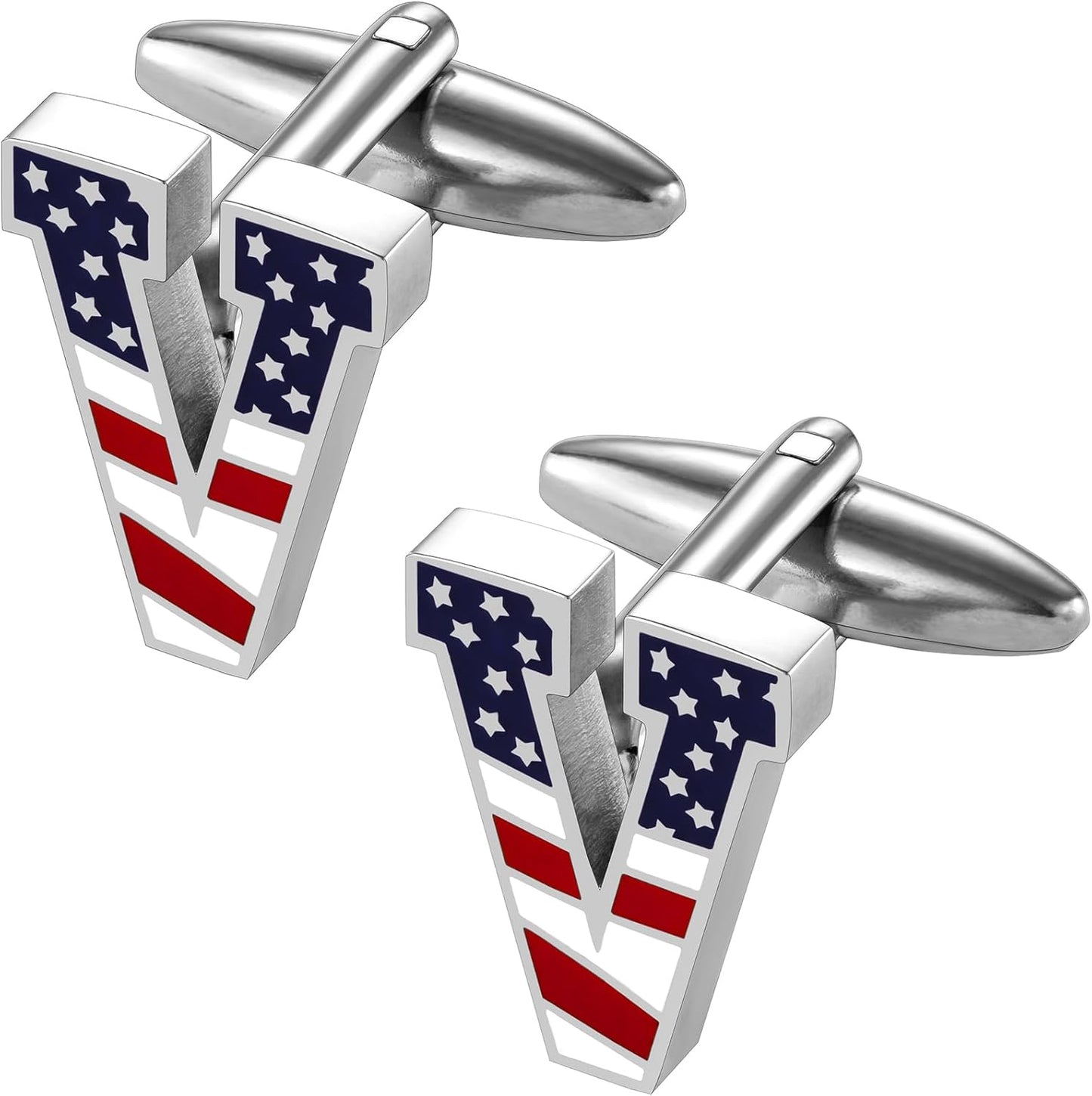 AMITER Initial Cufflinks for Men, American Flag Pattern Cuff Links Men's Shirt Studs Suit Accessories Gift