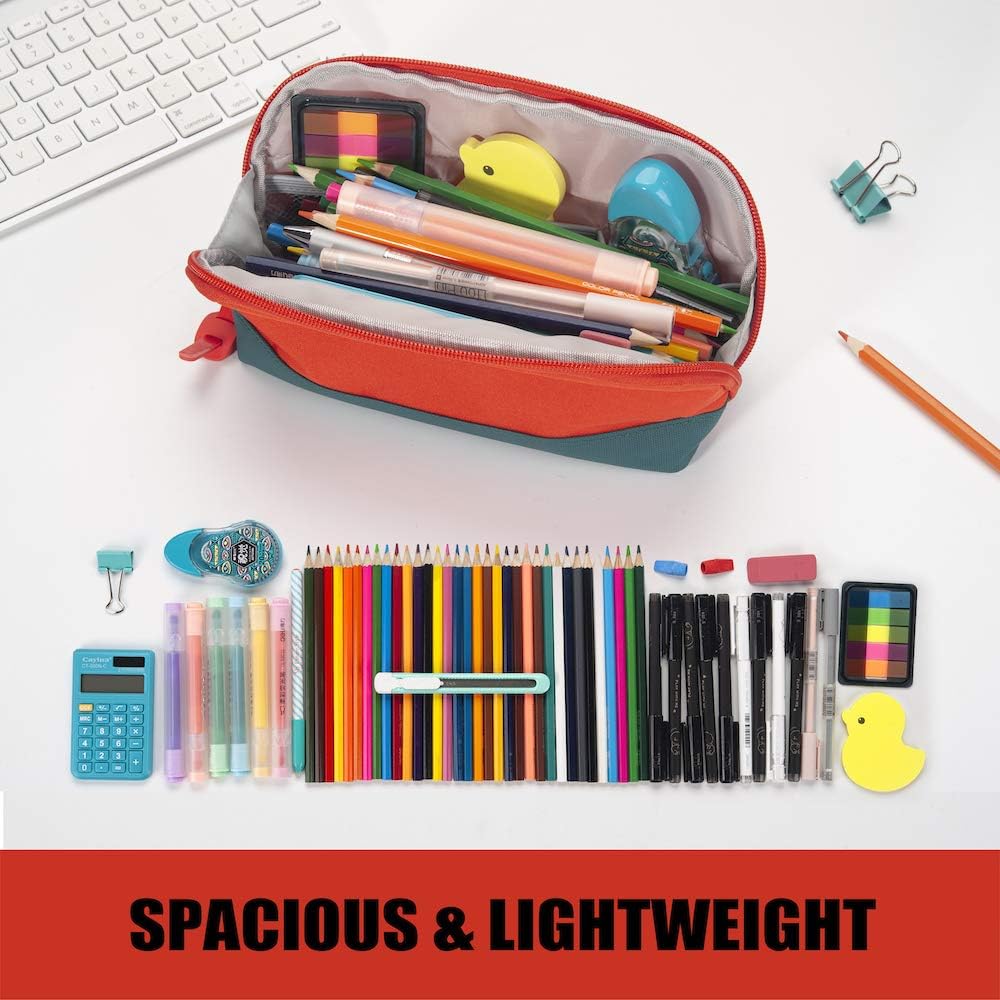 Sooez Wide-Opening Pencil Pen Case, Lightweight & Spacious Pencil Pouch Zipper Stationery Bag, Aesthetic Supply with Triangular Design for Adults, Orange