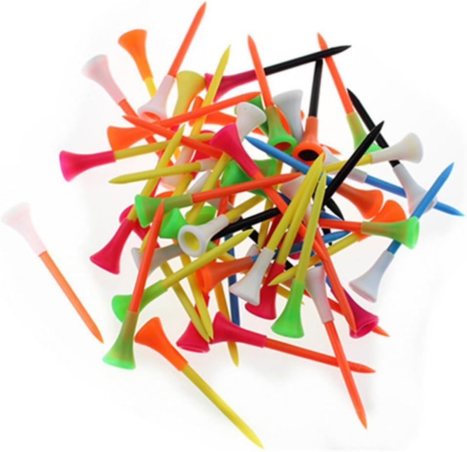 Crestgolf Rubber Cushion Top Plastic Golf Tees Mixed Colors Pack of 50pcs