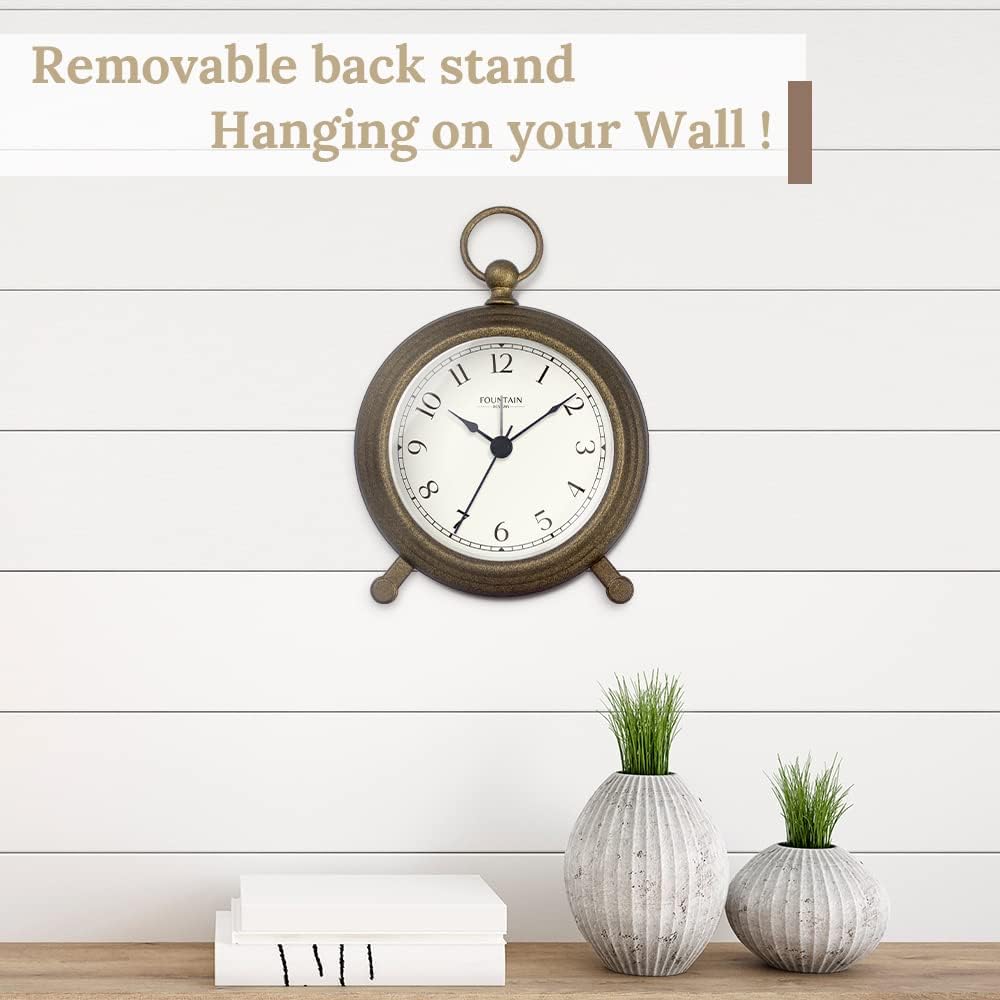 Jensen Pocket Watch Analog Alarm Clock for Bedroom,Silent Non Ticking, Modern Farmhouse Style, Wall & Mantel 2 in 1 Clock, Desk & Shelf Clock, Antique Bronze Finish, 5.4"(H) x 4.5"(W)
