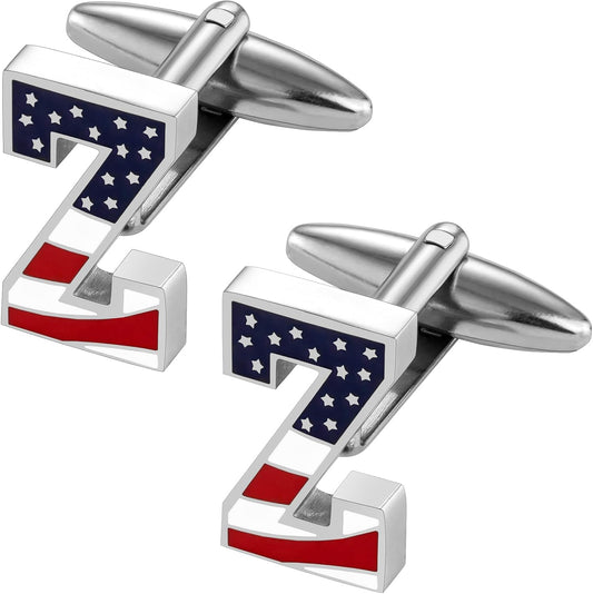 AMITER Initial Cufflinks for Men, American Flag Pattern Cuff Links Men's Shirt Studs Suit Accessories Gift