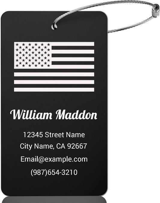 Luggage Tags for Suitcase - Black Personalized Engraved Metal Tag for Cruise Travel - Custom Name Tags Suitable for Bags and Backpacks No Underline (2x3.5 inch)