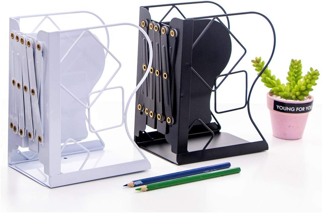 Adjustable Bookends - Nonskid Heavy Duty Book Ends for Desk - Book Stand & Organizer