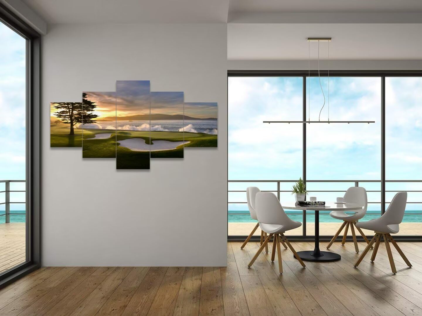 Pebble Beach Golf Course Wall Art for Living Room Bedroom Bathroom Office Wall Decorations Golf Course Pictures Canvas Prints Modern Framed Artwork Ready to Hang(60''W x 32''H)