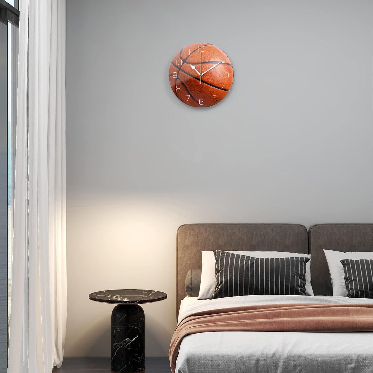 Silent Non-Ticking Sport Theme Wall Clocks, Basketball Pattern Wall Clock, Battery Operated 11.8"x11.8" Round Wall Clock for Home Decor Boy Room Living Room School Birthday Gift