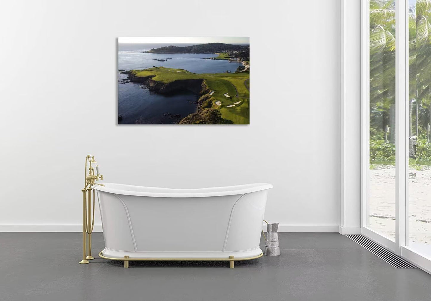 Pebble Beach Golf Course Wall Art Pictures - Pebble Beach Wall Art for Living Room Bedroom Bathroom Home Decorations Framed Artwork Canvas Prints Ready to Hang(12''H x 16''W)