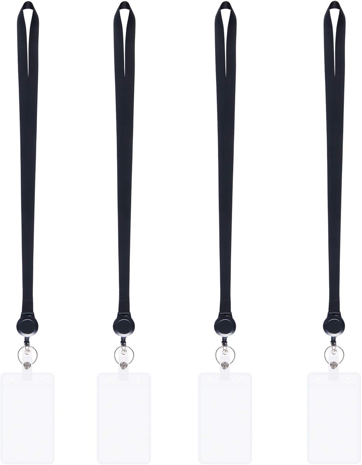 YOUOWO Lanyards Black with Retractable Badge Reel and Vertical ID Badge Holder,Punched Zipper Waterproof (4 Pack Black with Badge Reel Badge Holder)