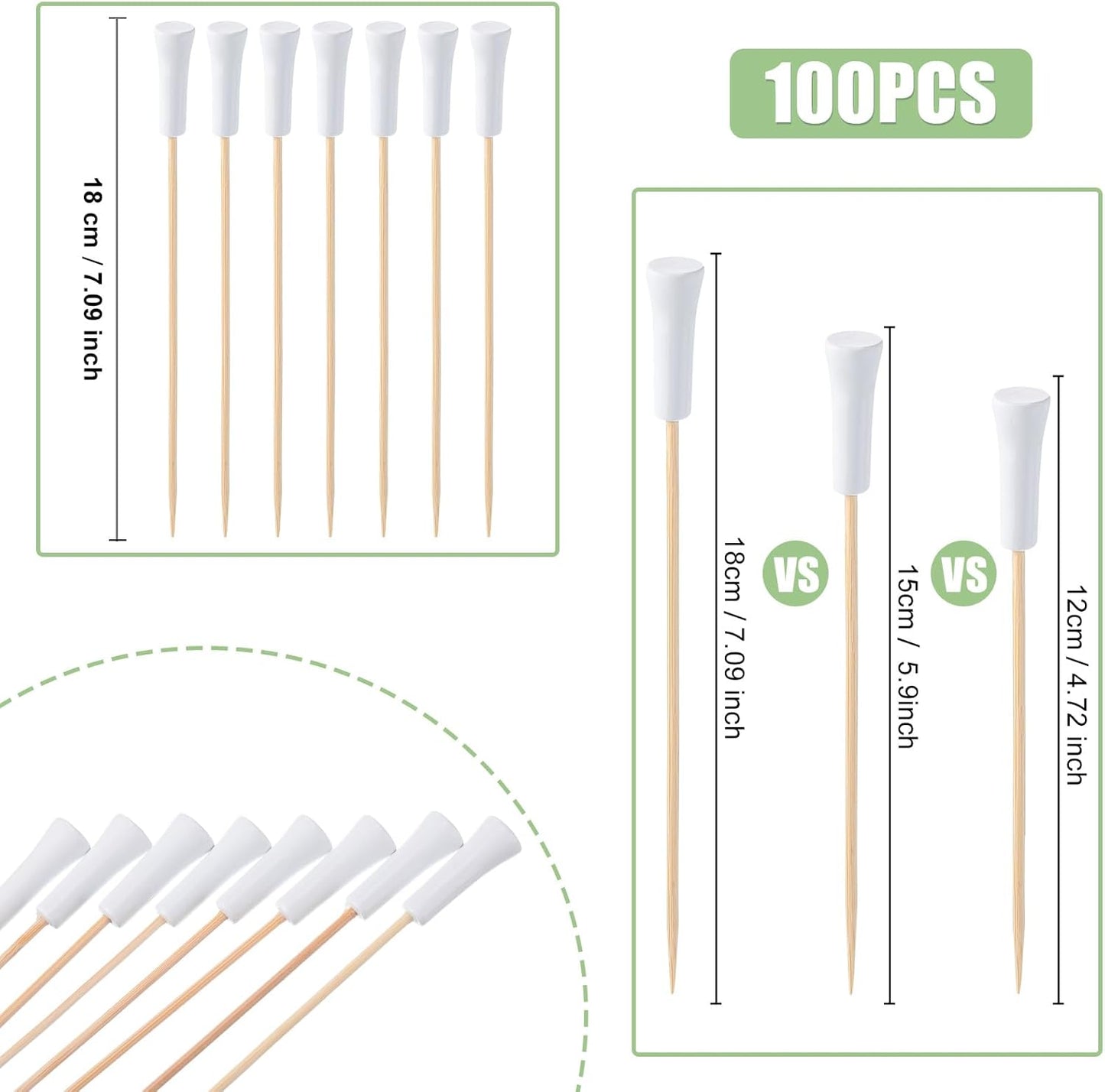 Meanplan 100 Pcs Golf Tee Toothpicks for Appetizers Masters Hole in One Party Golf Themed Tee Skewers Bamboo Cocktail Picks for Sandwich Fruit Catered Events Buffet Supplies, White (7.09 Inches)