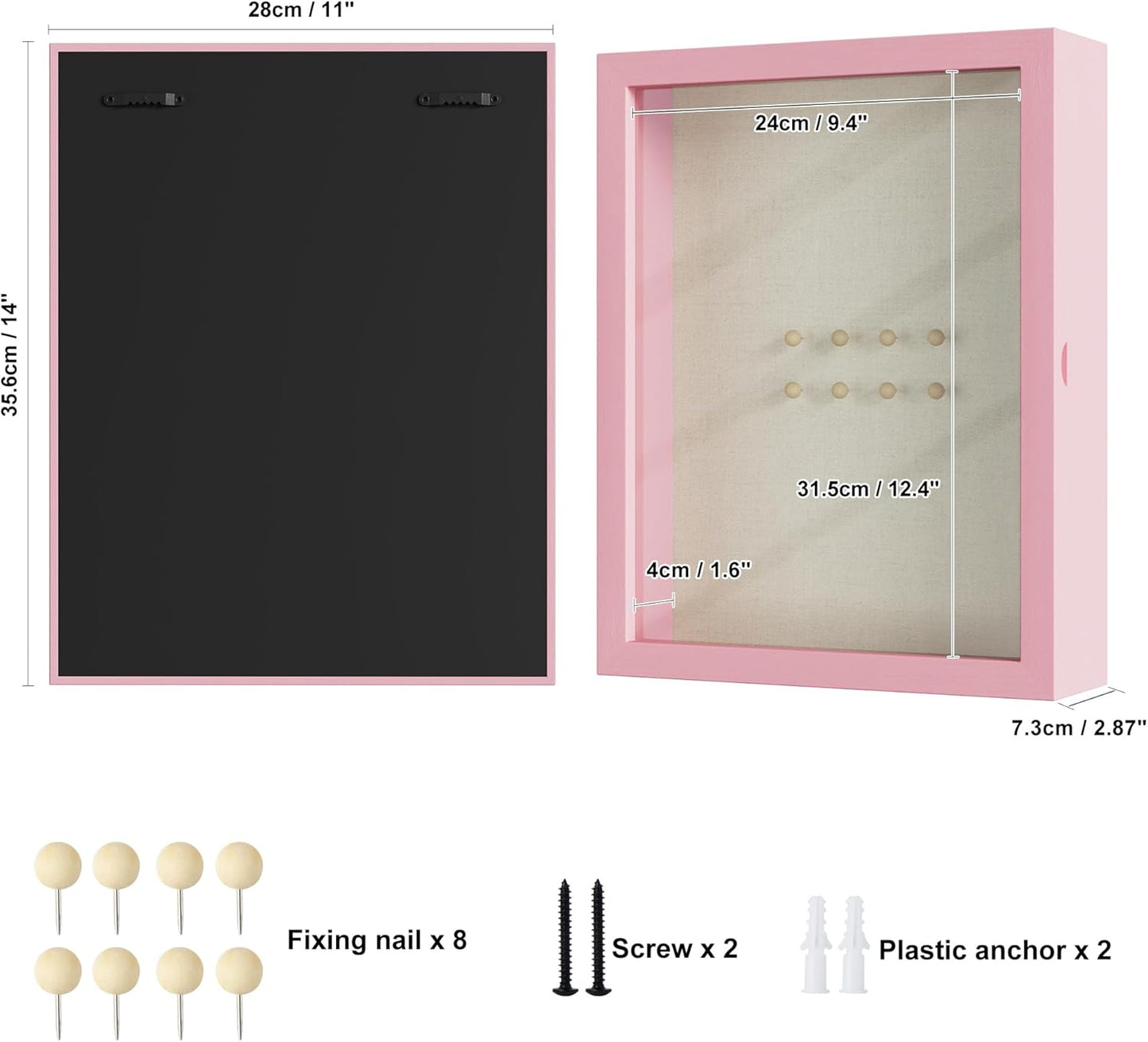 Love-KANKEI Shadow Box Display Case 11x14 Shadow Box Picture Frame with Linen Back Memorabilia Awards Medals Photos Wood Memory Box Gift Pink