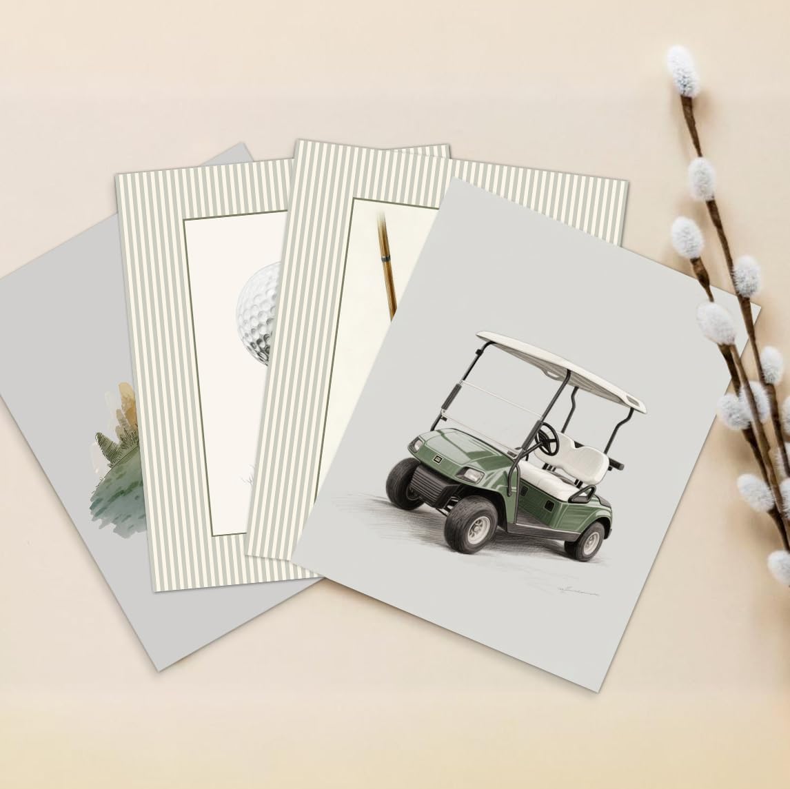 laveliabel Golf Wall Art Prints Set of 4 Unframed, Golf Pictures Wall Decor, GolfGifts for Men, Vintage Retro GolfCart GolfClub Poster Prints for Home Room GolfOffice WallDecor 8x10inches