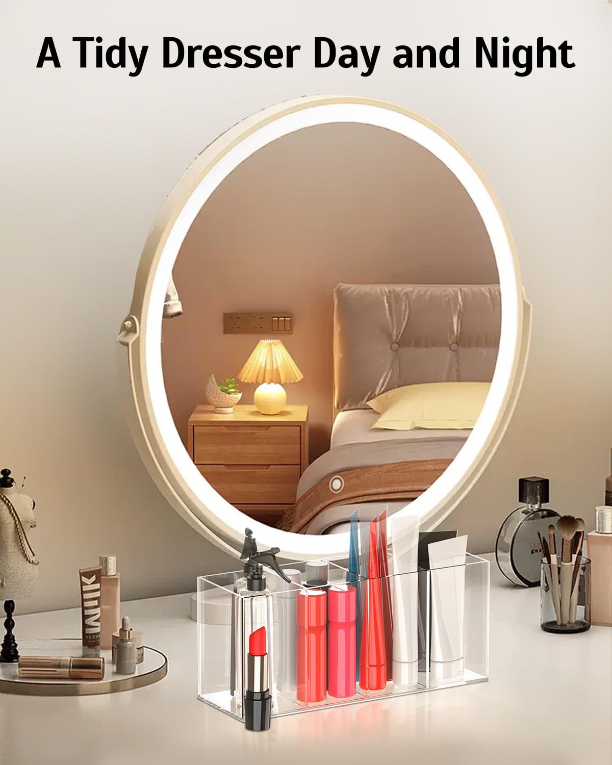 Uniclife Clear Acrylic Pen Holder for Desk, Plastic Pencil Holder Pen Organizer with 4 Compartments, Desktop Stationery Organizer for Office Home School, Vertical Makeup Brush Holder, 9" x 3" x 4"