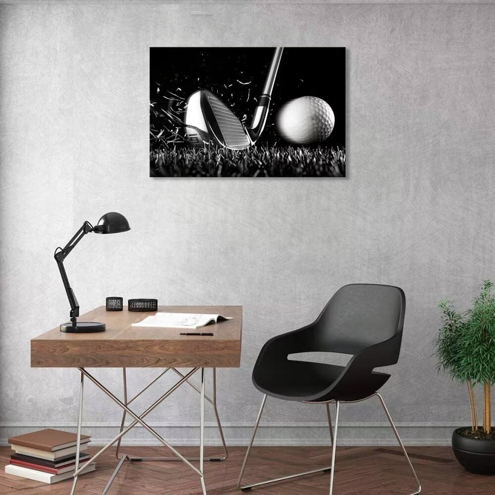 Golf Wall Art Golf Ball Picture Canvas Prints Golf Poster Wall Decor for Living Room Bedroom Home Decorations Framed Artwork Ready to Hang(28''H x 44''W)
