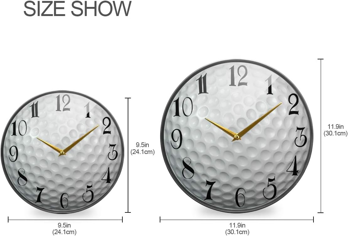ALAZA Golf Ball Acrylic Painted Silent Non-Ticking Round Wall Clock, 12 Inch Battery Operated Quiet Bathroom Clock for Living Room Kitchen Office Decor