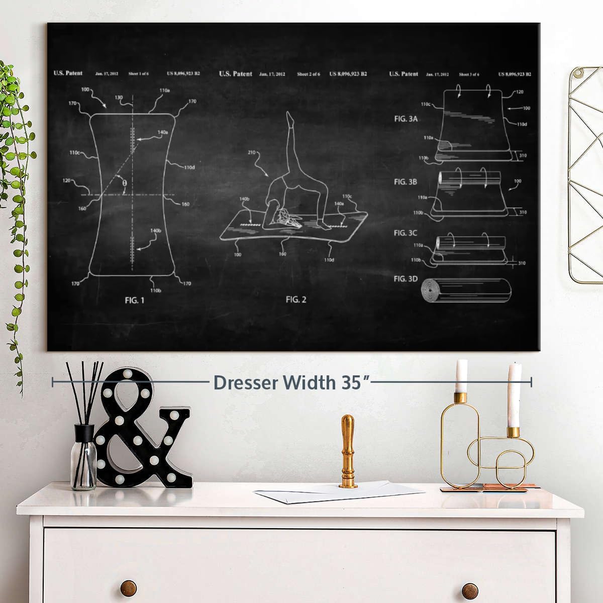 ElephantStock Exercise Mat BW Patent Wall Art - Horizontal Wrapped Canvas - 1-Piece Living Room Wall Decor - Digital Art Patent Canvas Print - Black and White Decor - 36" X 24"