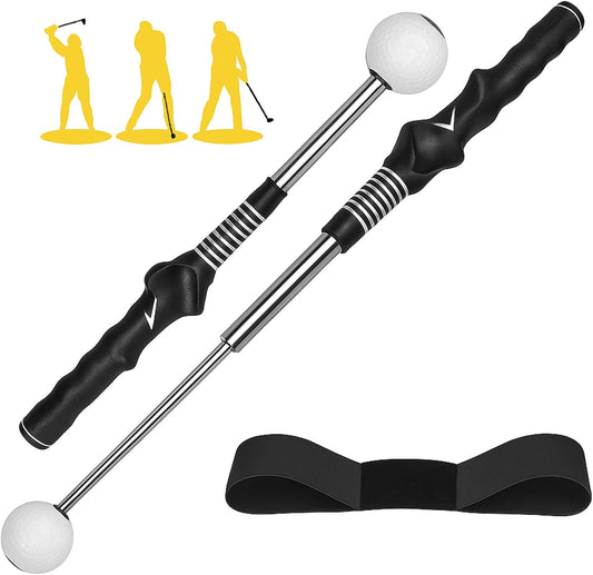 Golf Swing Training Aid , Retractable Golf Training Aid for Right Handed - Golf Swing Trainer with Click Feedback , Ideal for Beginners, Power Training ,Indoor & Outdoor Practice (Correcting Arm Band)