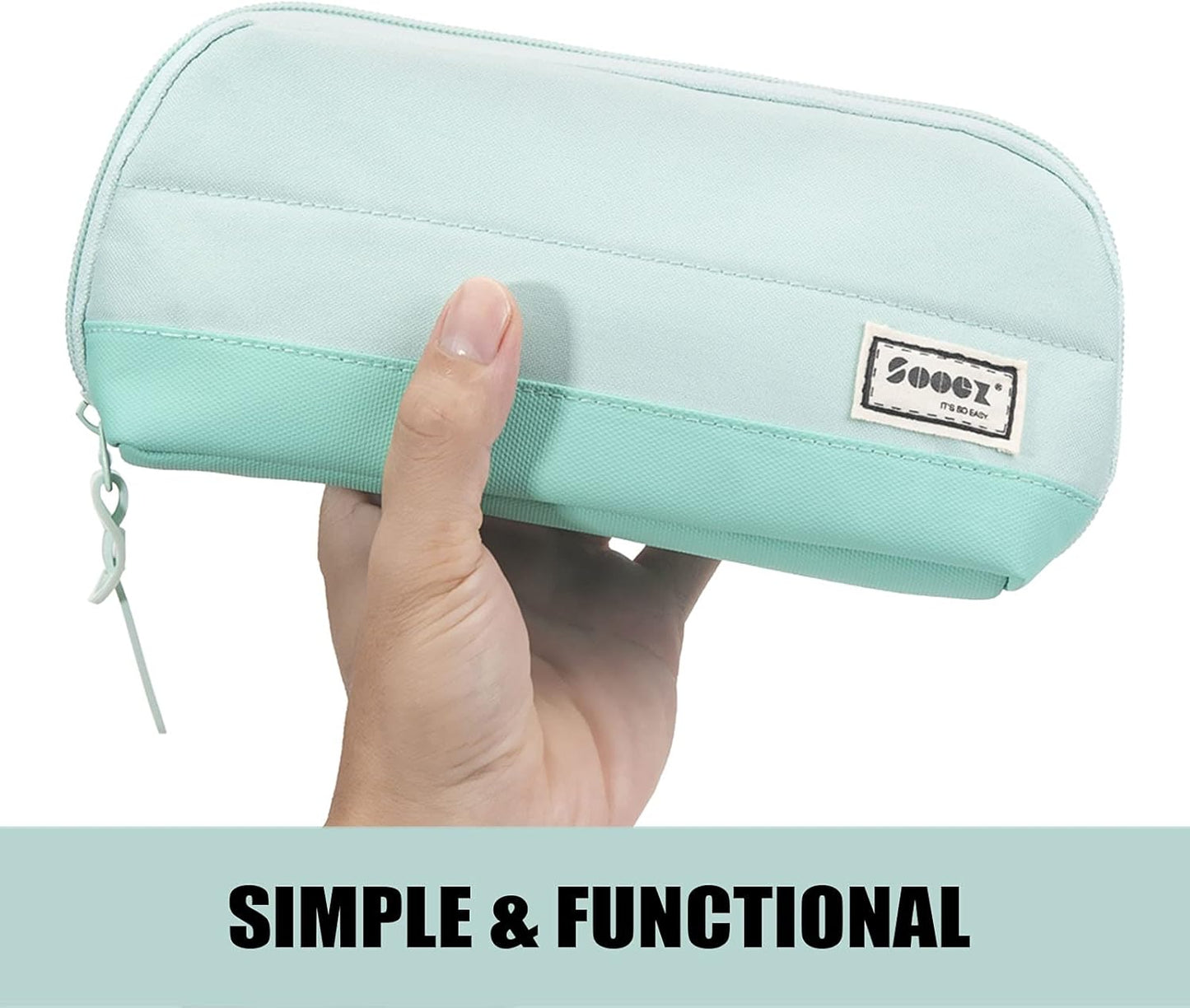 Sooez Wide-Opening Pencil Pen Case, Lightweight & Spacious Pencil Cases Bag Pouch Box Organizer, Aesthetic Supply with Triangular Design for Adults, Mint Green