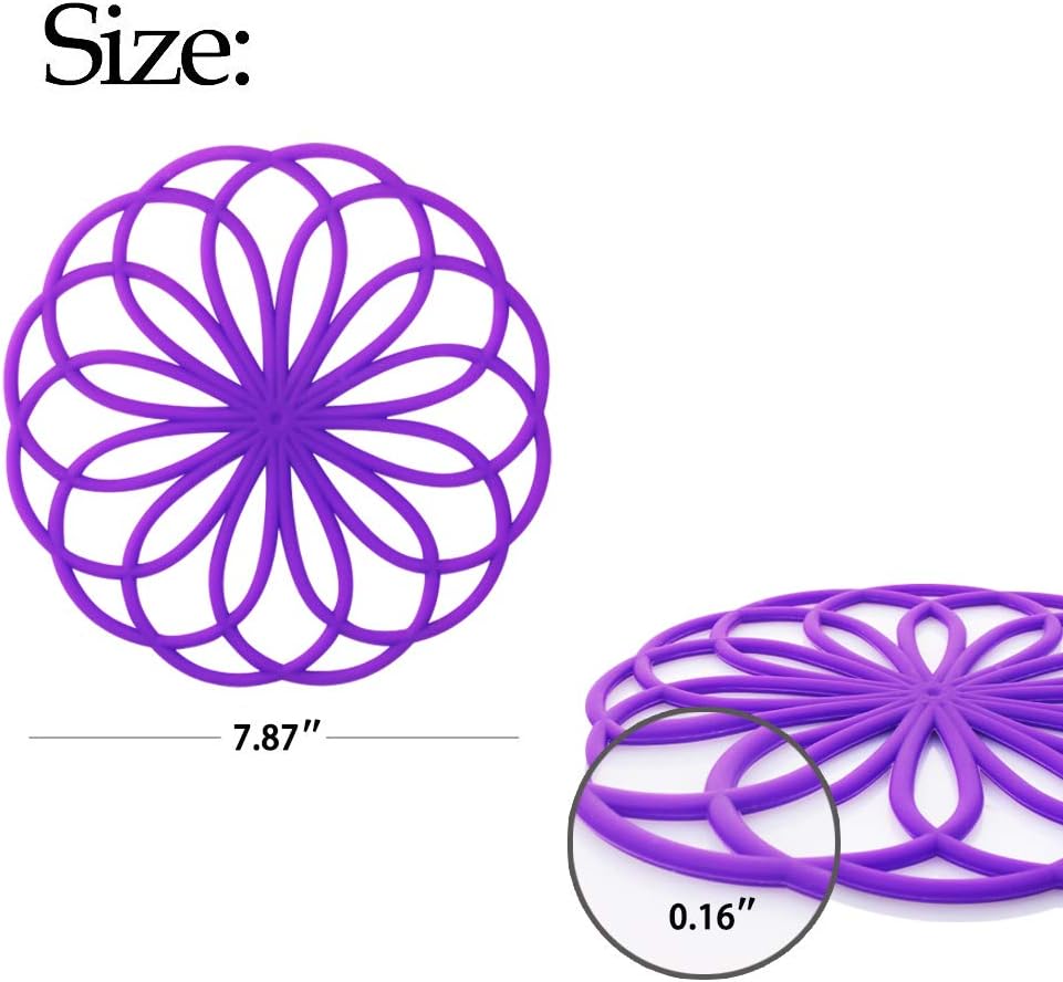 ME.FAN Silicone Trivet Mat - Kitchen Hot Pads for Pots & Dish - Insulated Teapot Trivet - Flexible, Durable, Non-Slip Large Coasters 3 Set Deep Purple