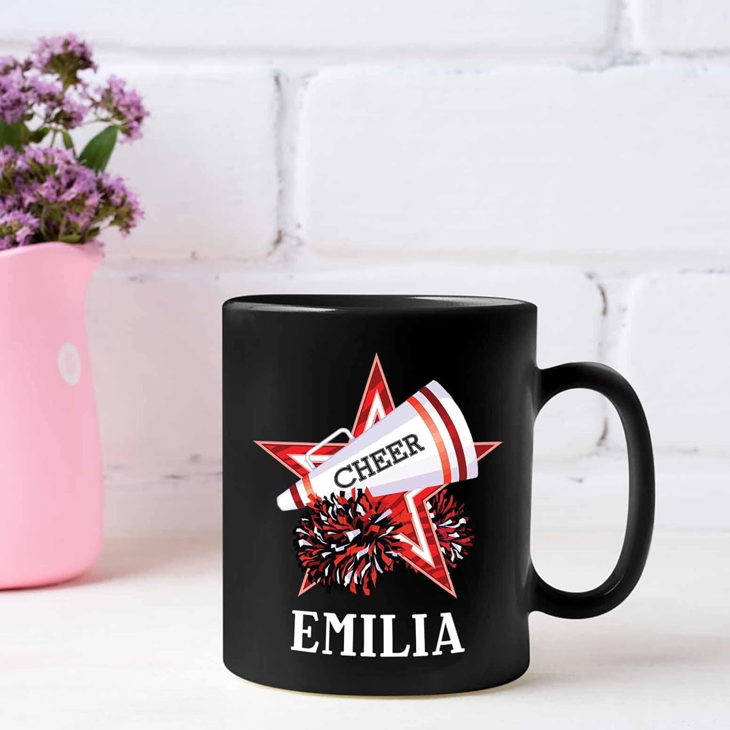 Personalized Choose Name Cheer Coffee Mugs Cups Gifts For Men Women Cheer Lover, Customized Cheerleading Coffee Cup 11 Oz 15 Oz, Cheerleader Cheerleading Black Ceramic Mug Gift, Cheer Cheerleader Mug