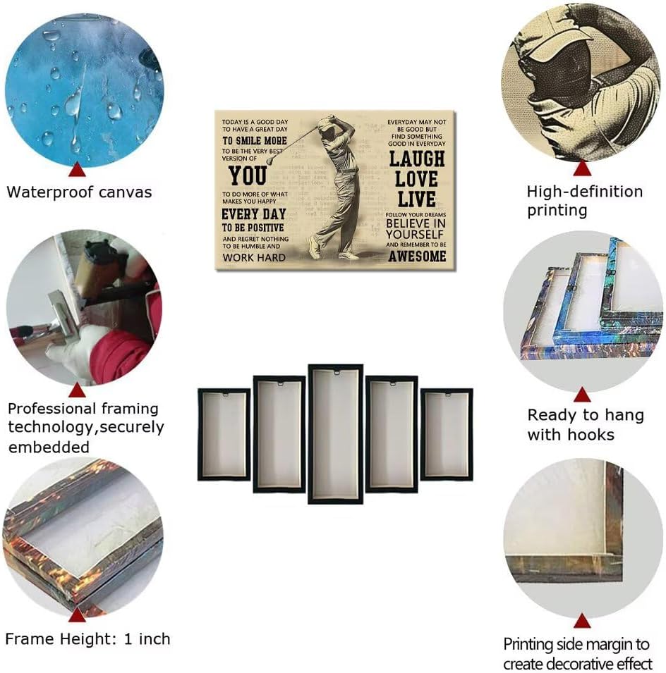 Vintage Golf Poster Inspirational Quotes Wall Decor Today is a Good Day Motivational Pictures Canvas Print Golf Artwork Painting for Boys Room Home Decorations Framed Ready to Hang (18 x 24 inch)