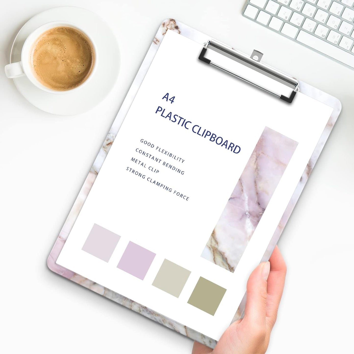 Plastic A4 Clipboards, Cute Clip Board Stardard Letter Size 9 x 12.5 in, Office Decorative for Students Women Men and Kids, Stone Texture