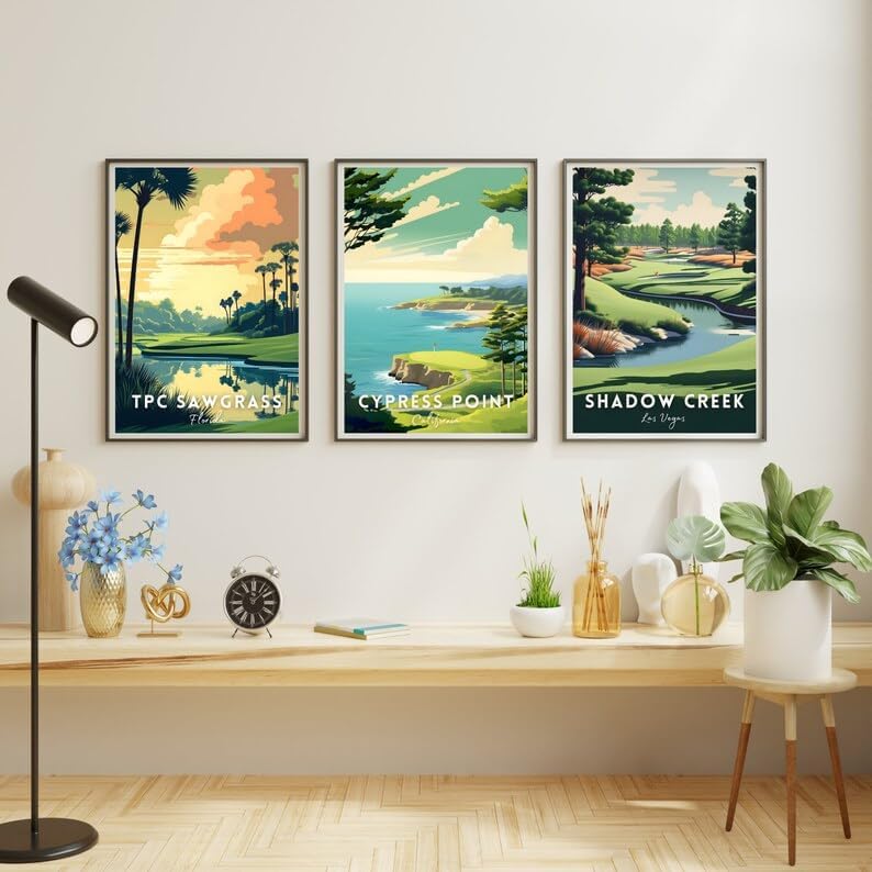 Nationcog TPC Sawgrass Golf Wall Art Print, Vintage Florida Course Poster for Living Room or Study, Scenic Decor for Men, Unique Dad Gift, Golf Enthusiast Room Accent (Unframed) (16x24)
