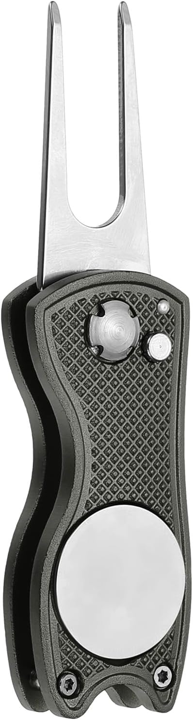 PATIKIL Golf Divot Repair Tool Foldable Metal Golf Green Divot Tool with Magnetic Ball Marker