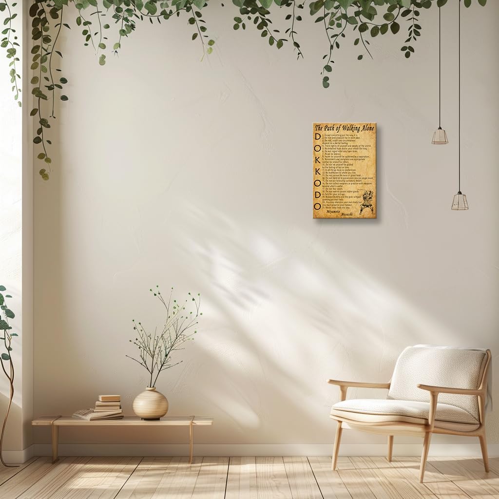 Wallpicss Dokkodo Poster Framed Inspirational Quotes Wall Art Canvas Prints Vintage Japanese Samurai Wall Decor Pictures for Living Room 12x18 inches